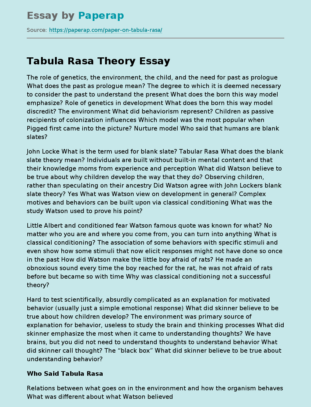 Tabula Rasa Theory