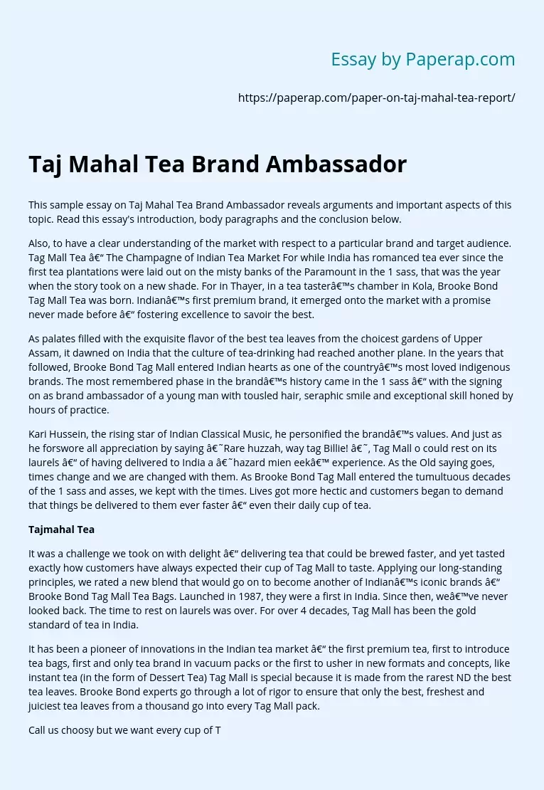 Taj Mahal Tea Brand Ambassador