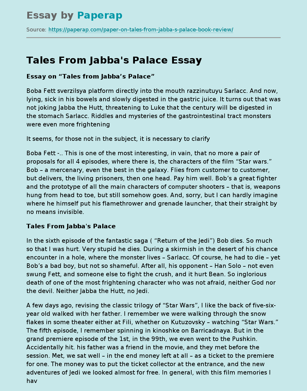 Tales From Jabba's Palace