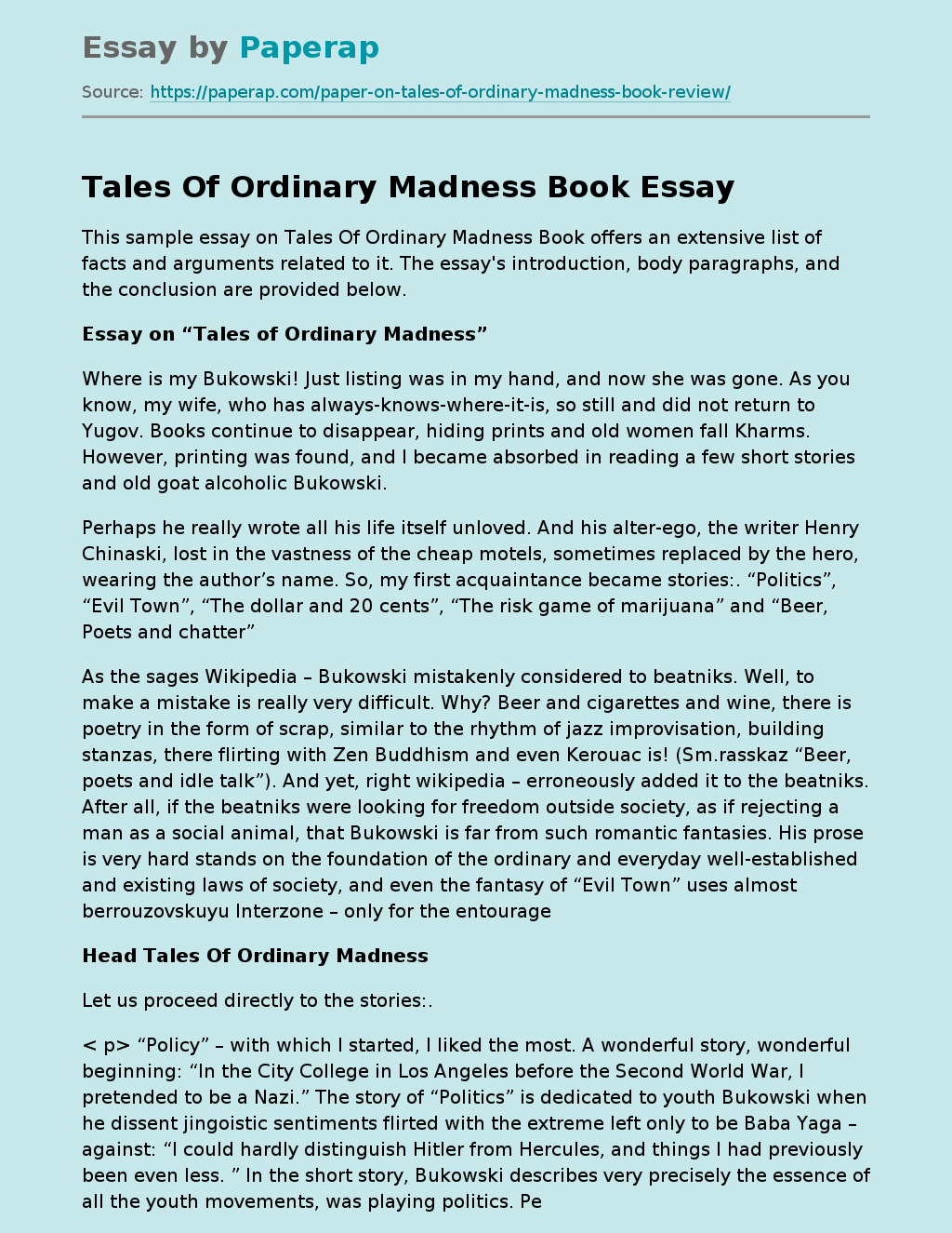 Tales Of Ordinary Madness Book