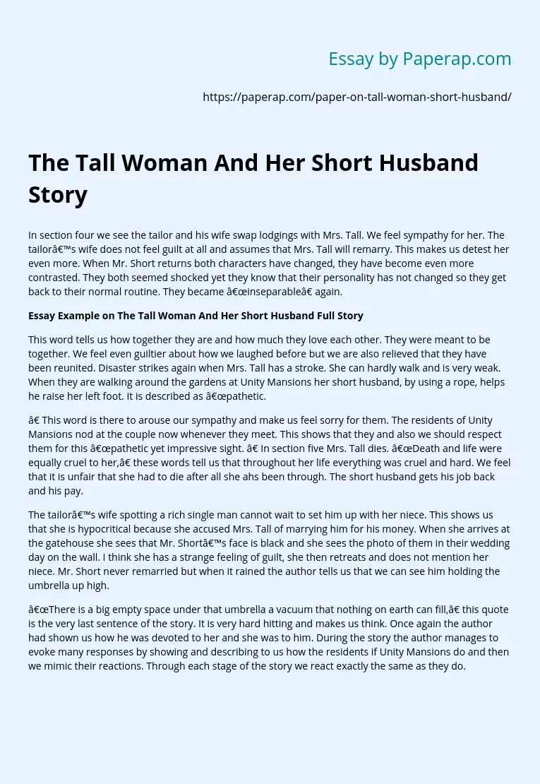 The Tall Woman And Her Short Husband Story