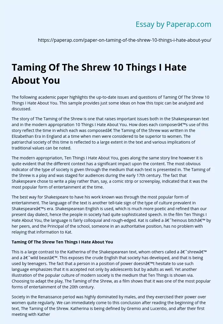 Taming Of The Shrew 10 Things I Hate About You