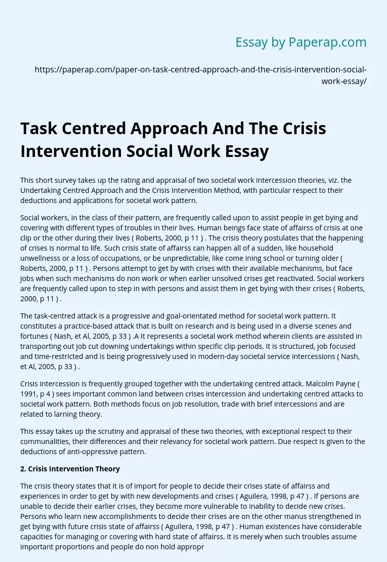 Task Centred Approach And The Crisis Intervention