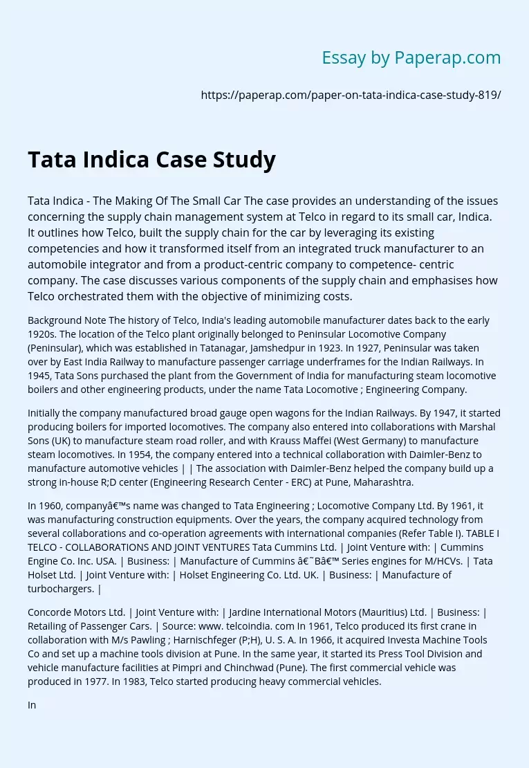 Tata Indica Case Study