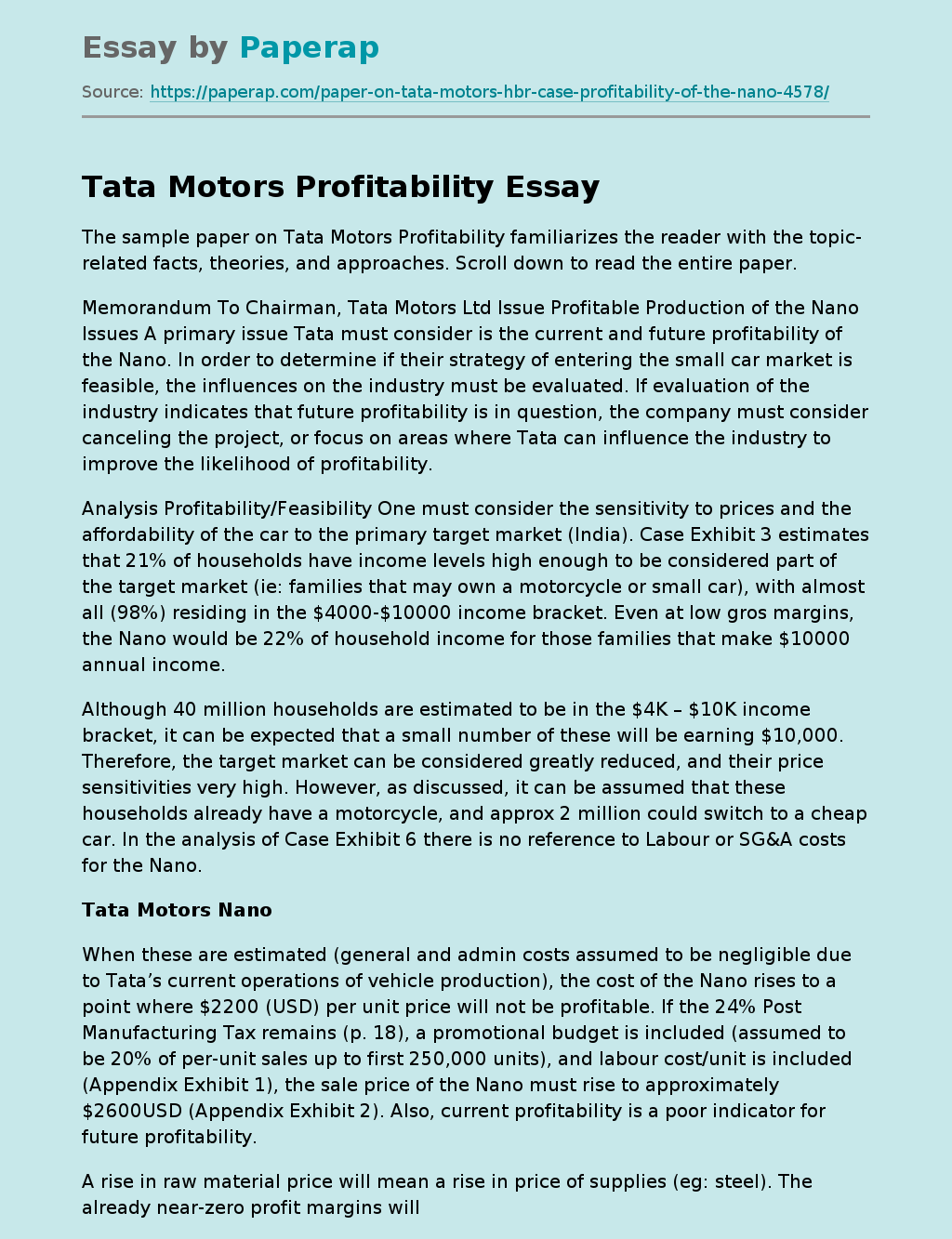 Tata Motors Profitability Article