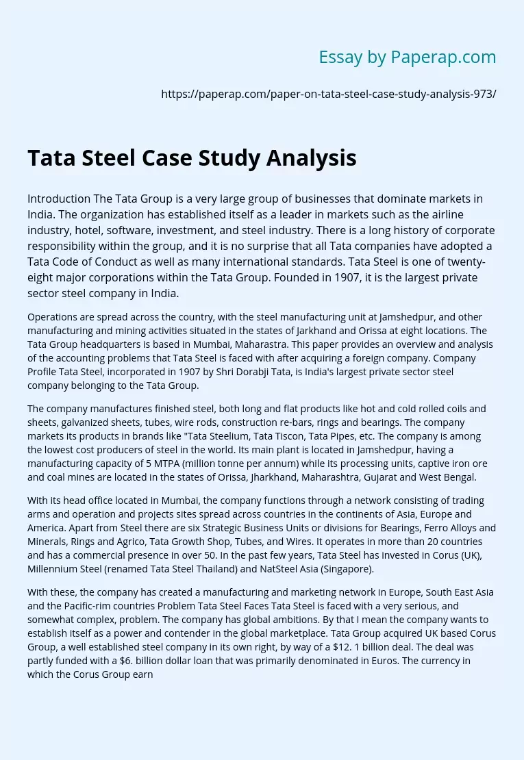 Tata Steel Case Study Analysis
