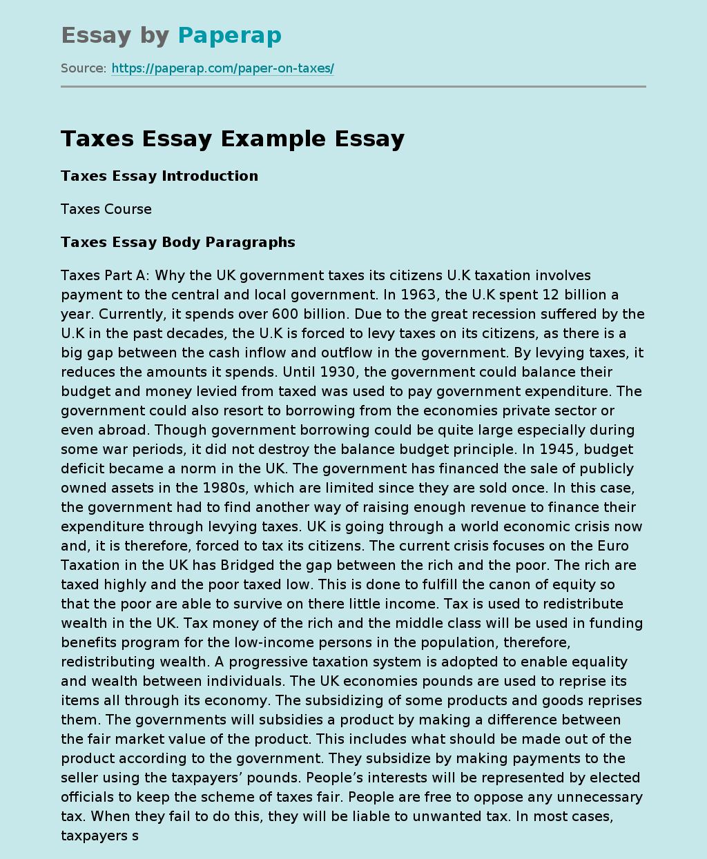 Taxes Essay Body Paragraphs