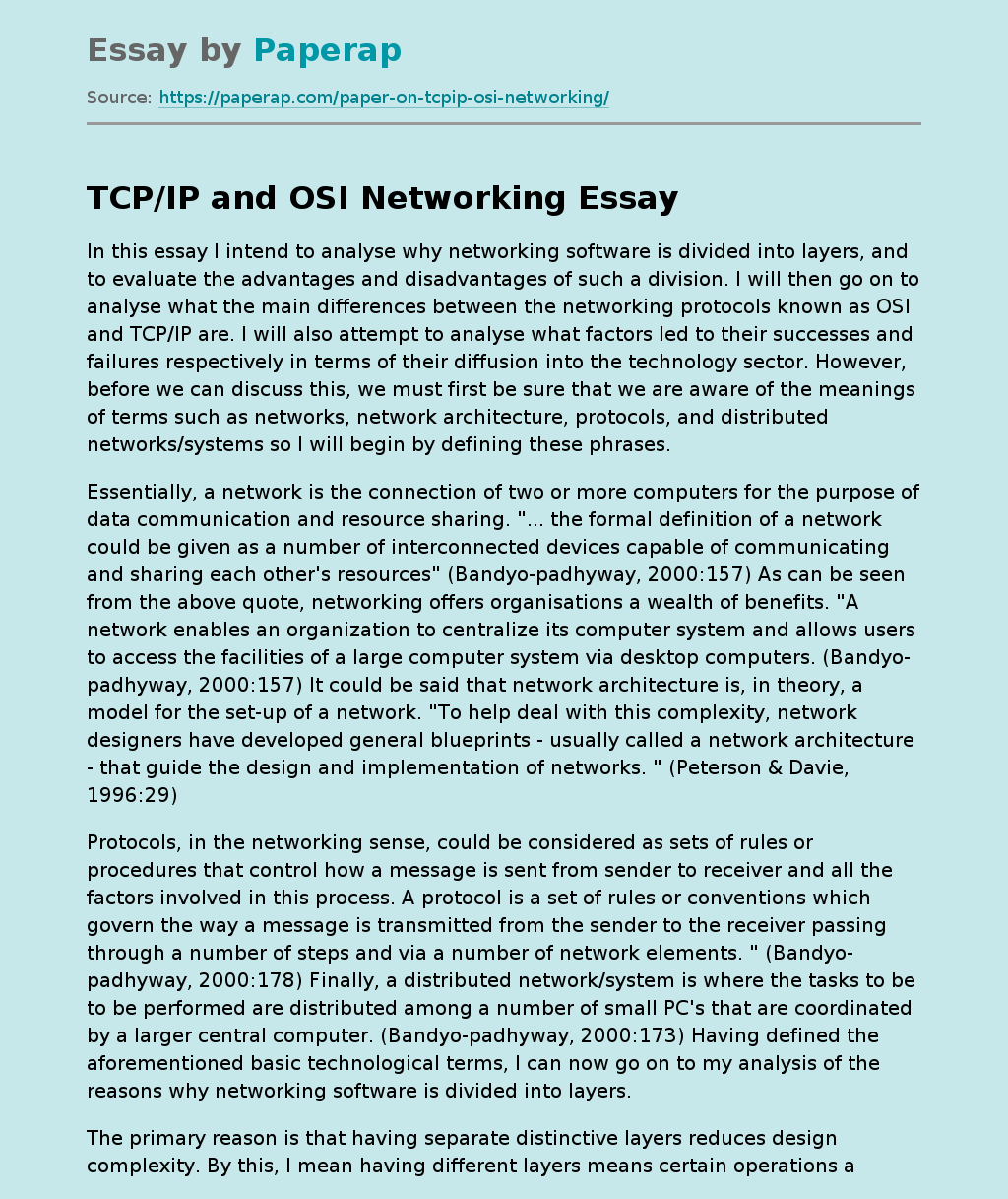 TCP/IP and OSI Networking