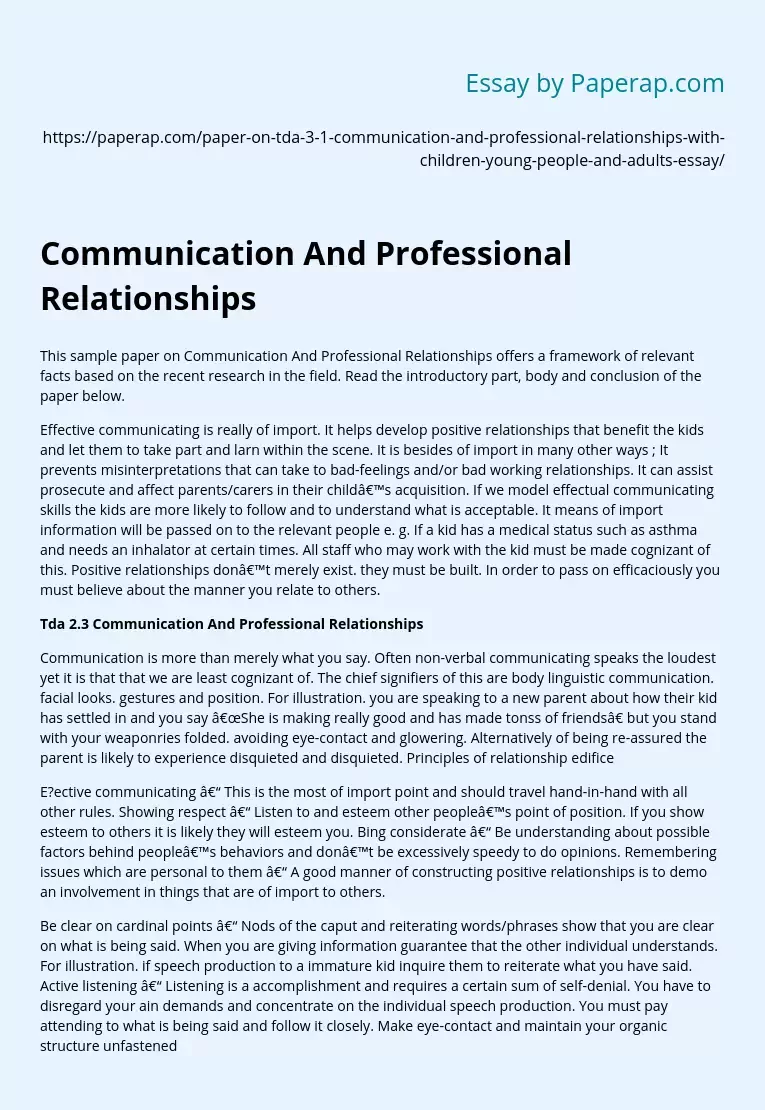 Communication And Professional Relationships