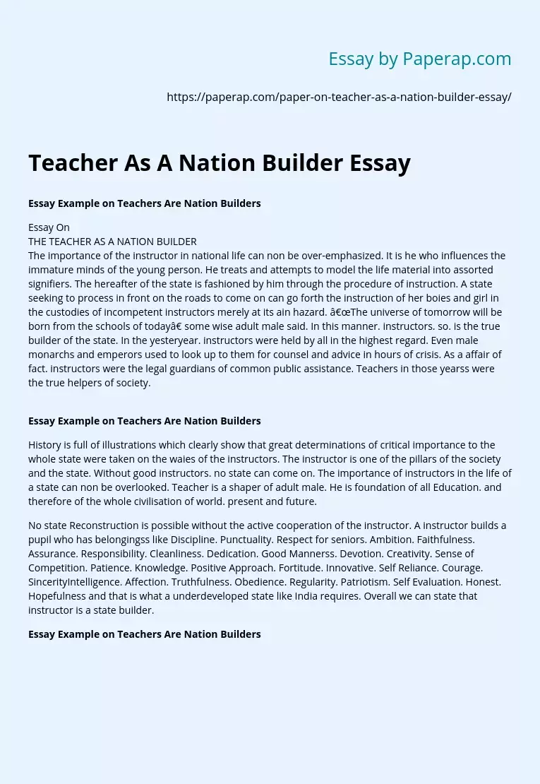 Teacher As A Nation Builder Essay