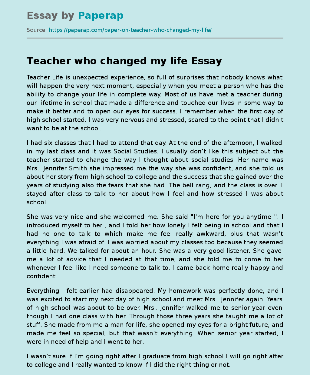 essay about the teacher who changed my life