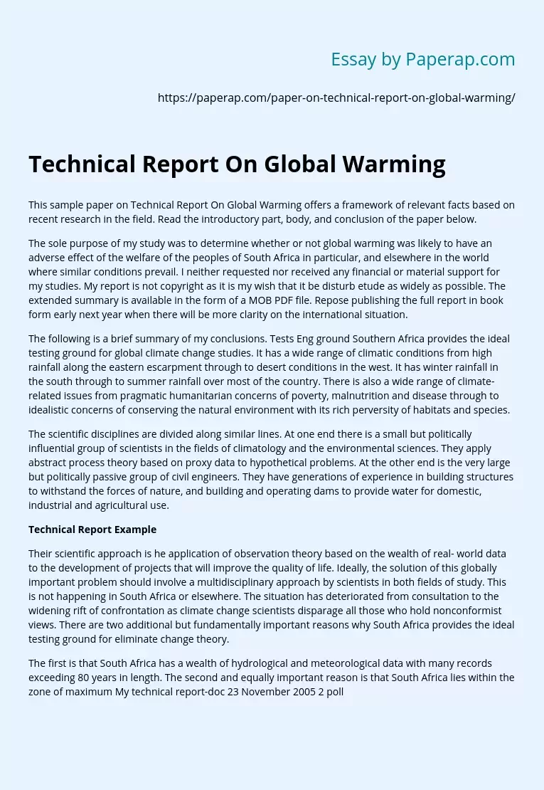 Technical Report On Global Warming