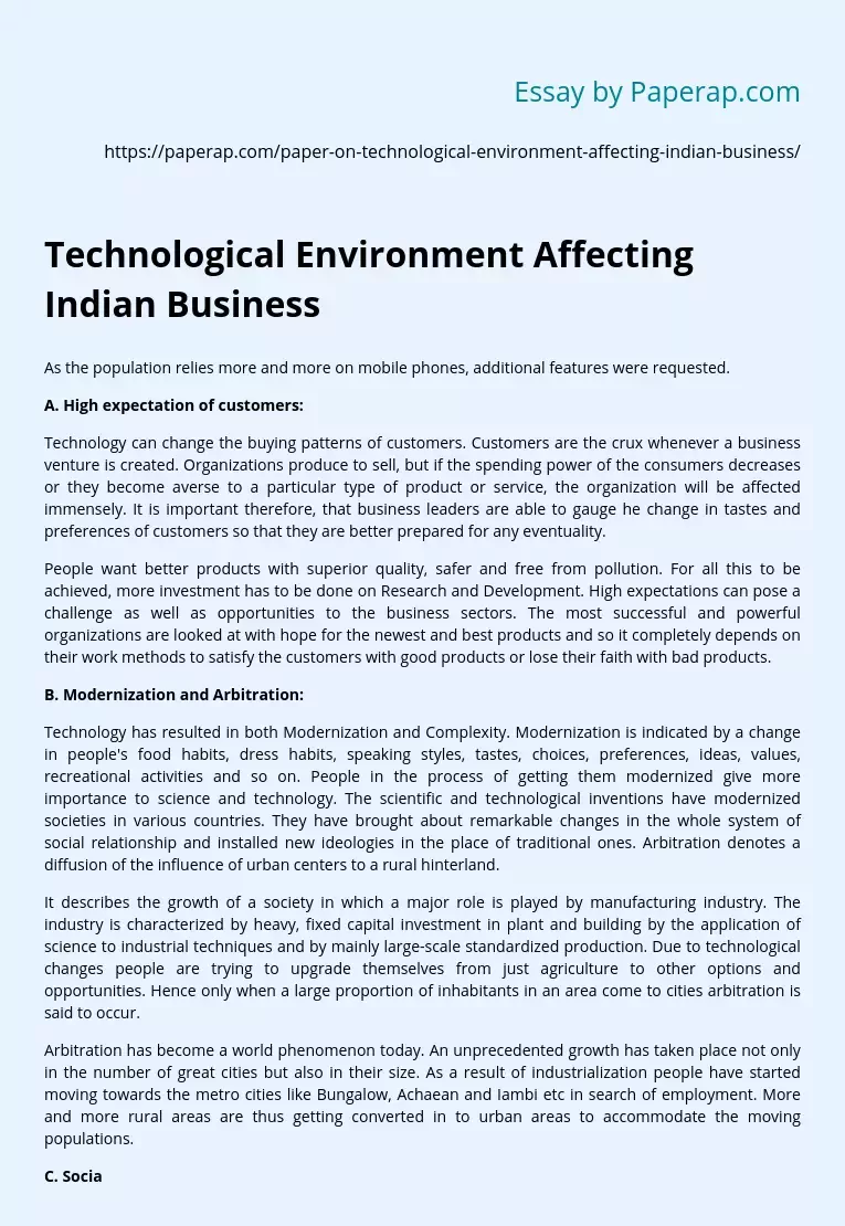 Technological Environment Affecting Indian Business