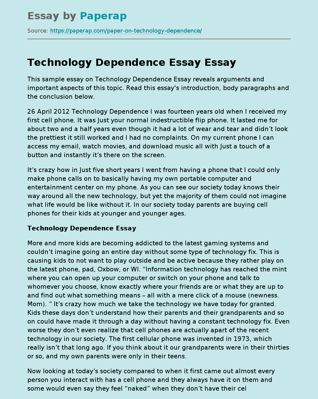 Technology Dependence Essay