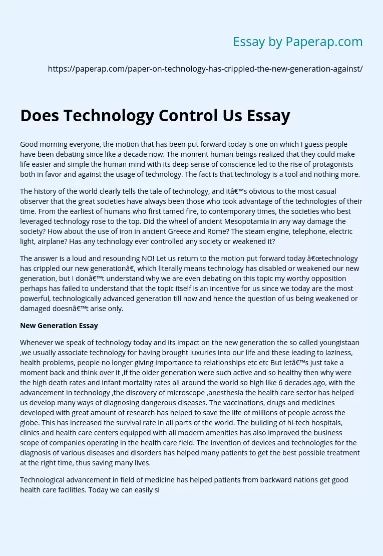 Does Technology Control Us Essay