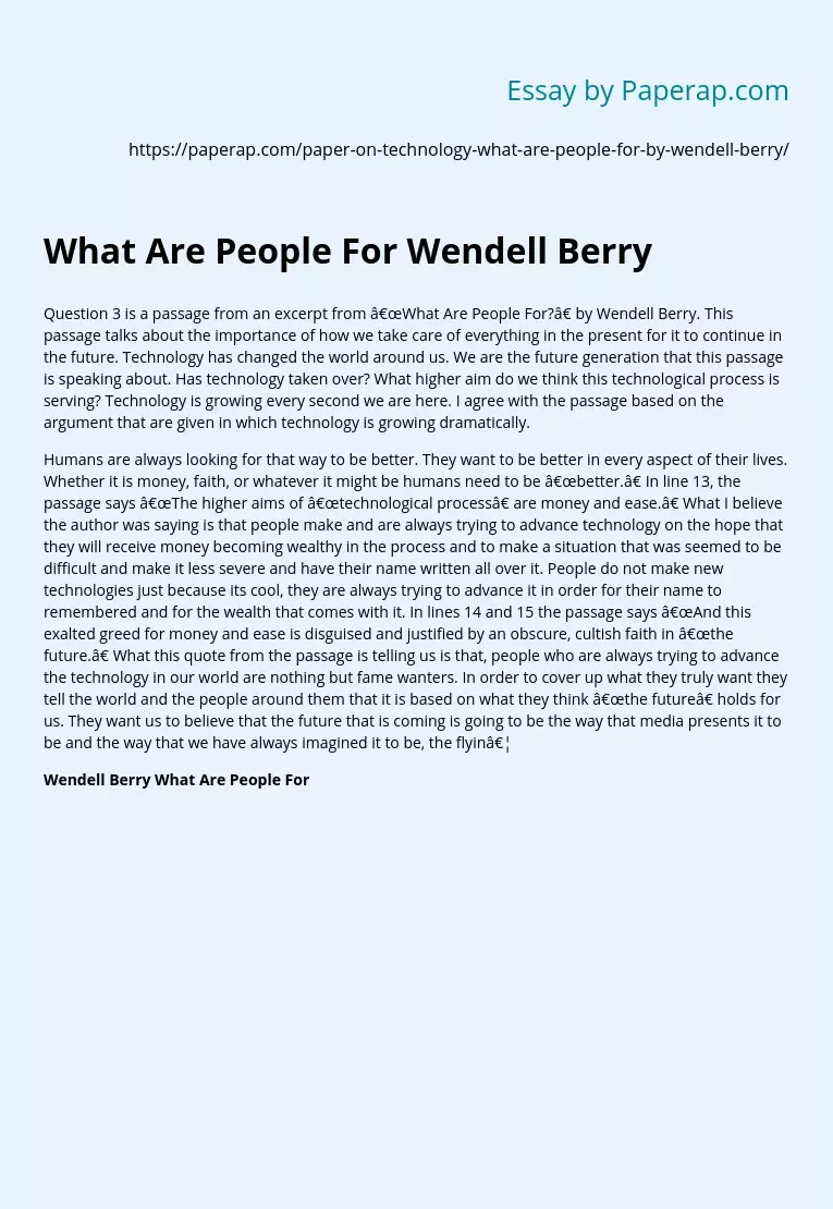 What Are People For Wendell Berry