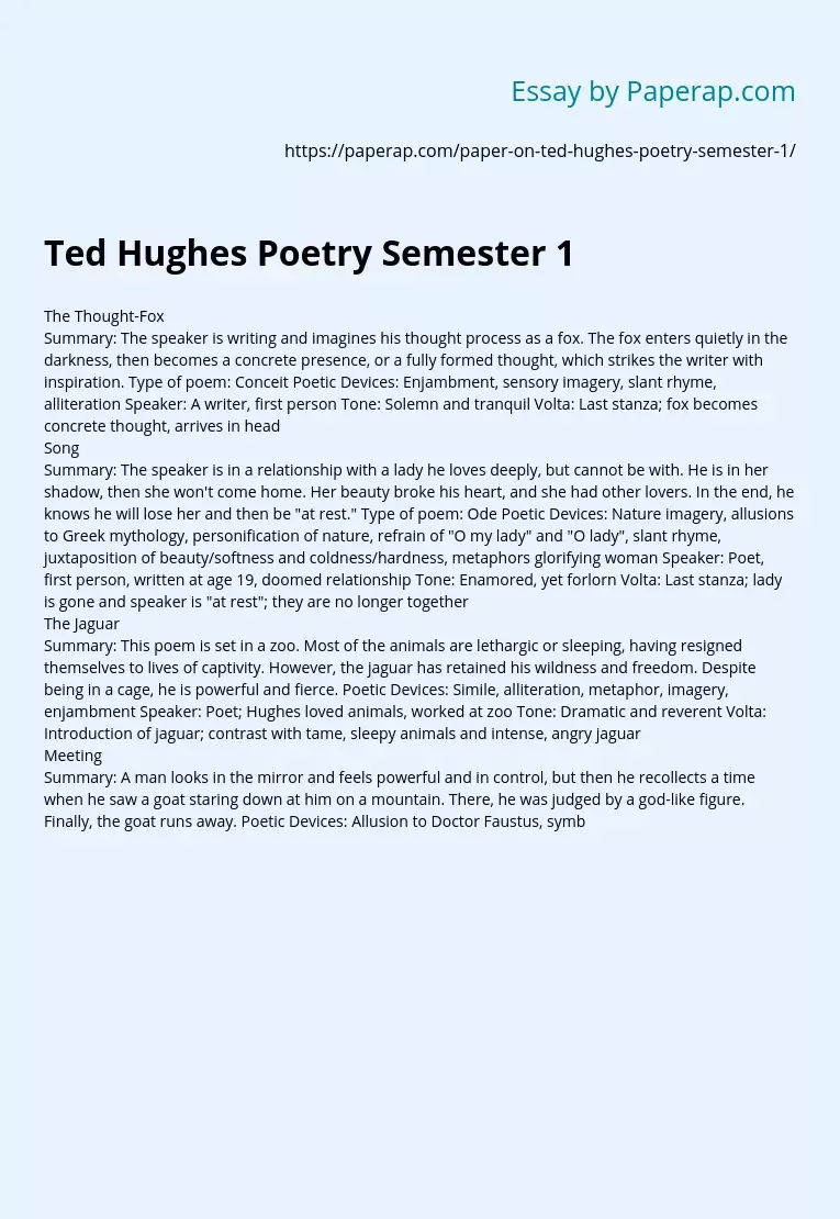 Ted Hughes Poetry Semester 1