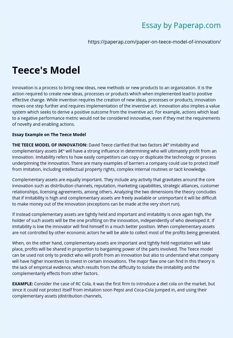 Example on The Teece Model of Innovation