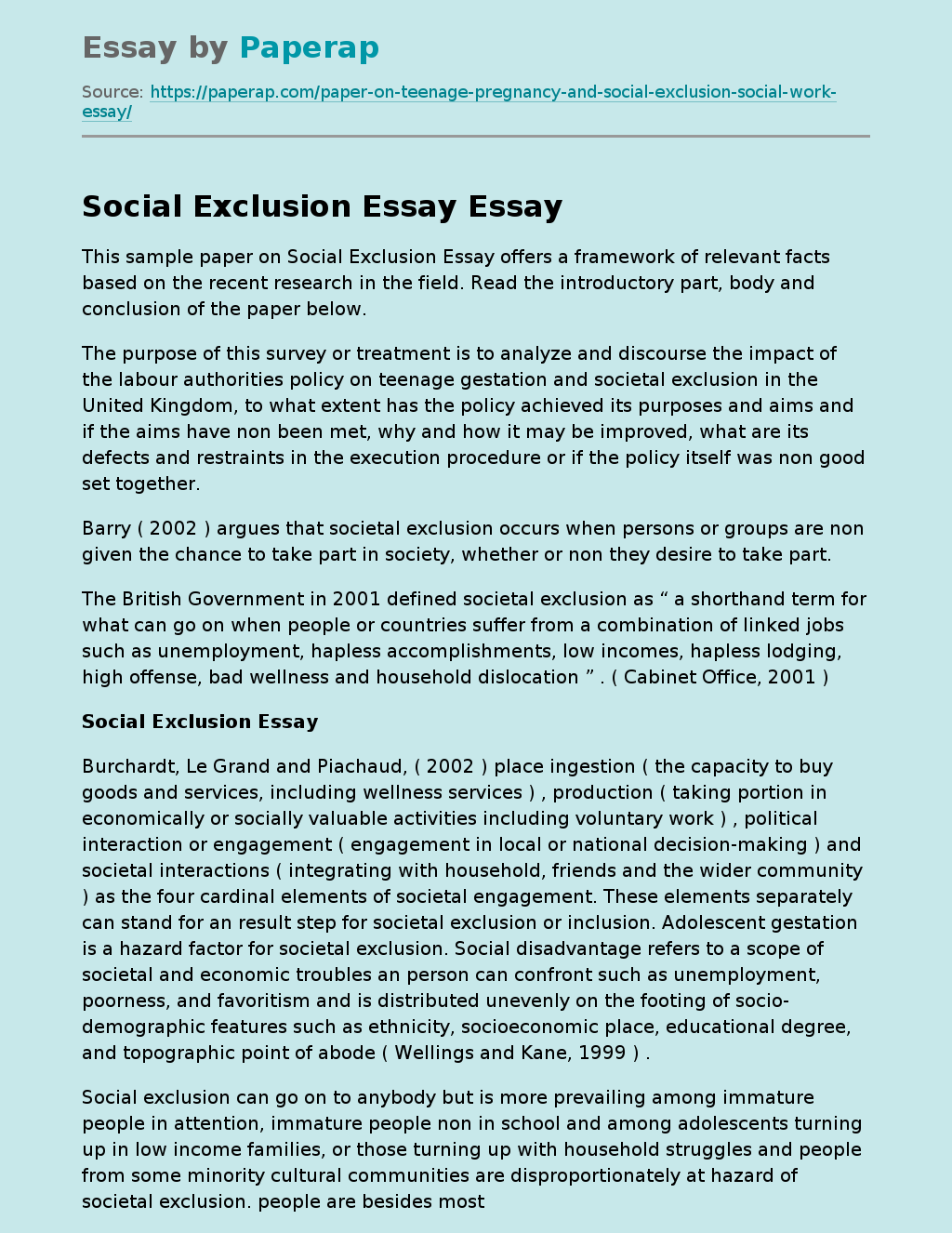 Social Exclusion Essay