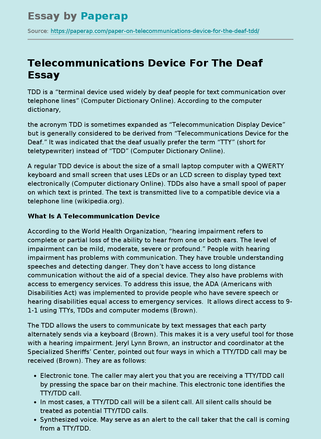 Telecommunications Device For The Deaf