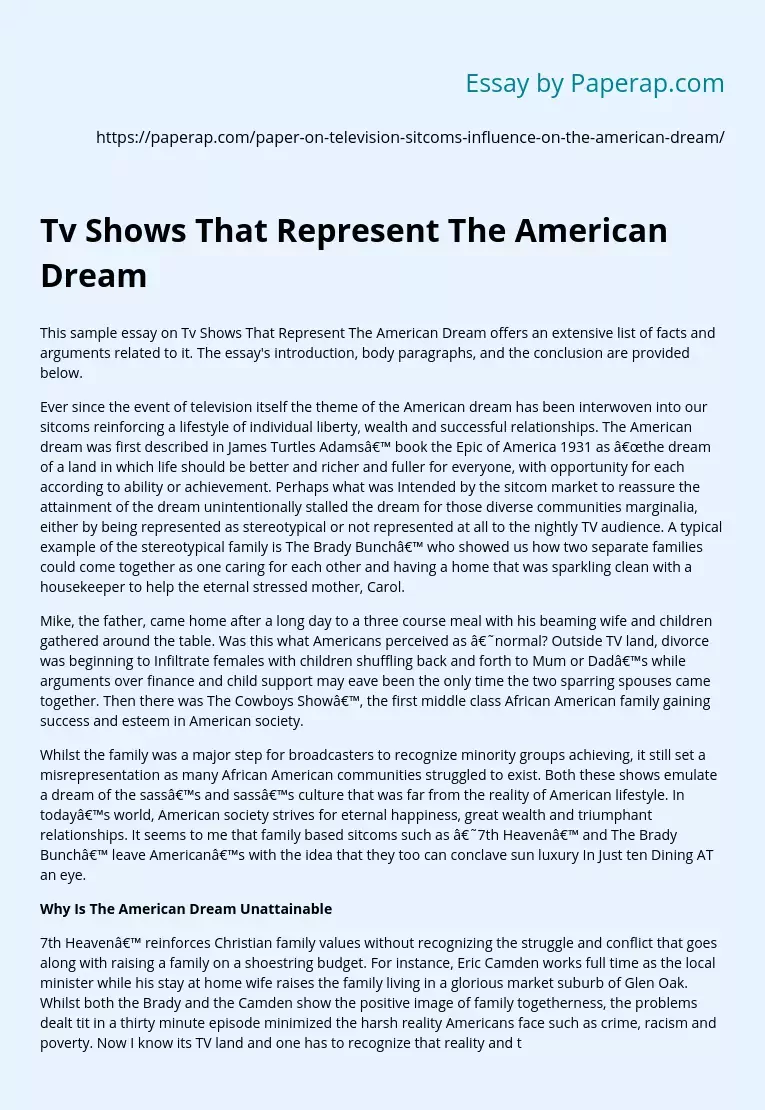 Tv Shows That Represent The American Dream