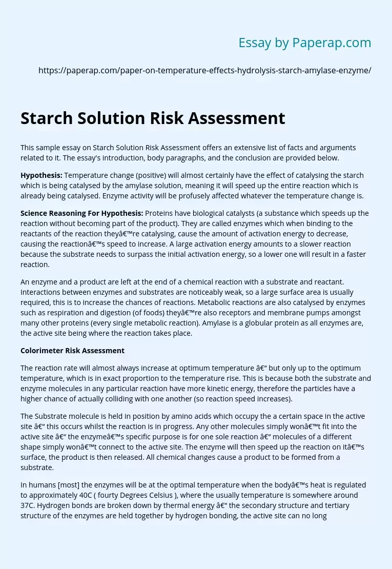 Risk Assessment of Starch Solutions