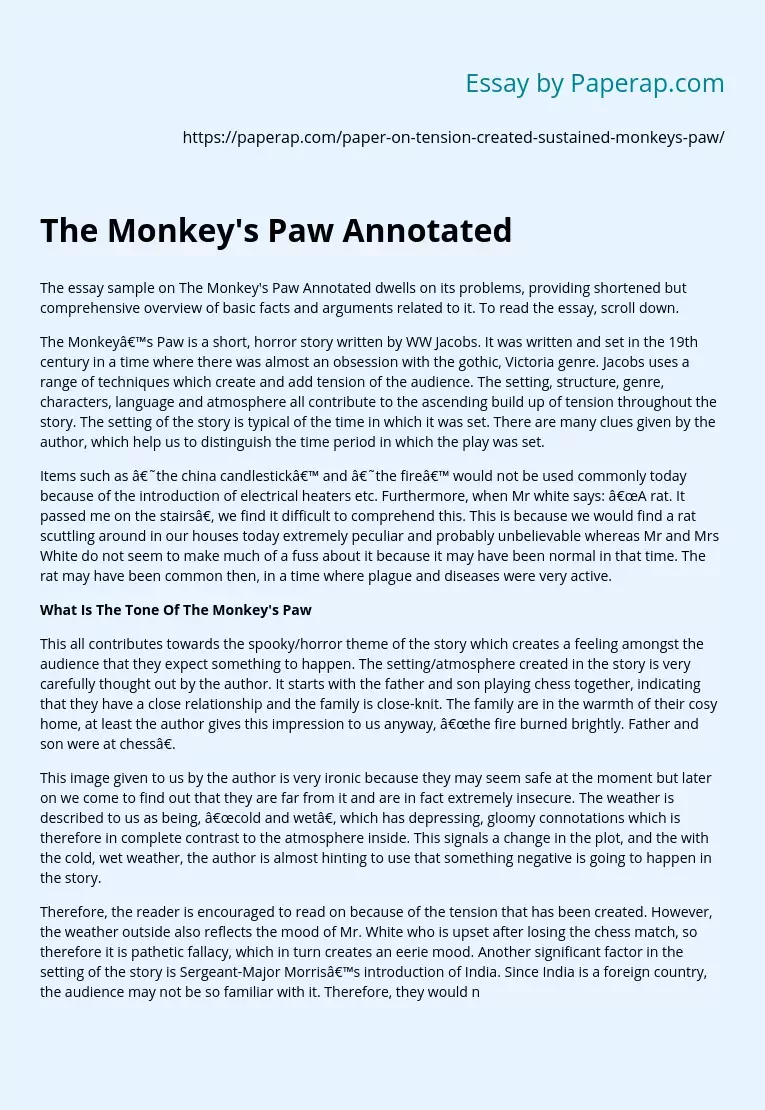 The Monkey's Paw Annotated