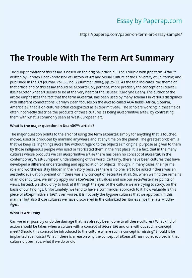 The Trouble With The Term Art Summary