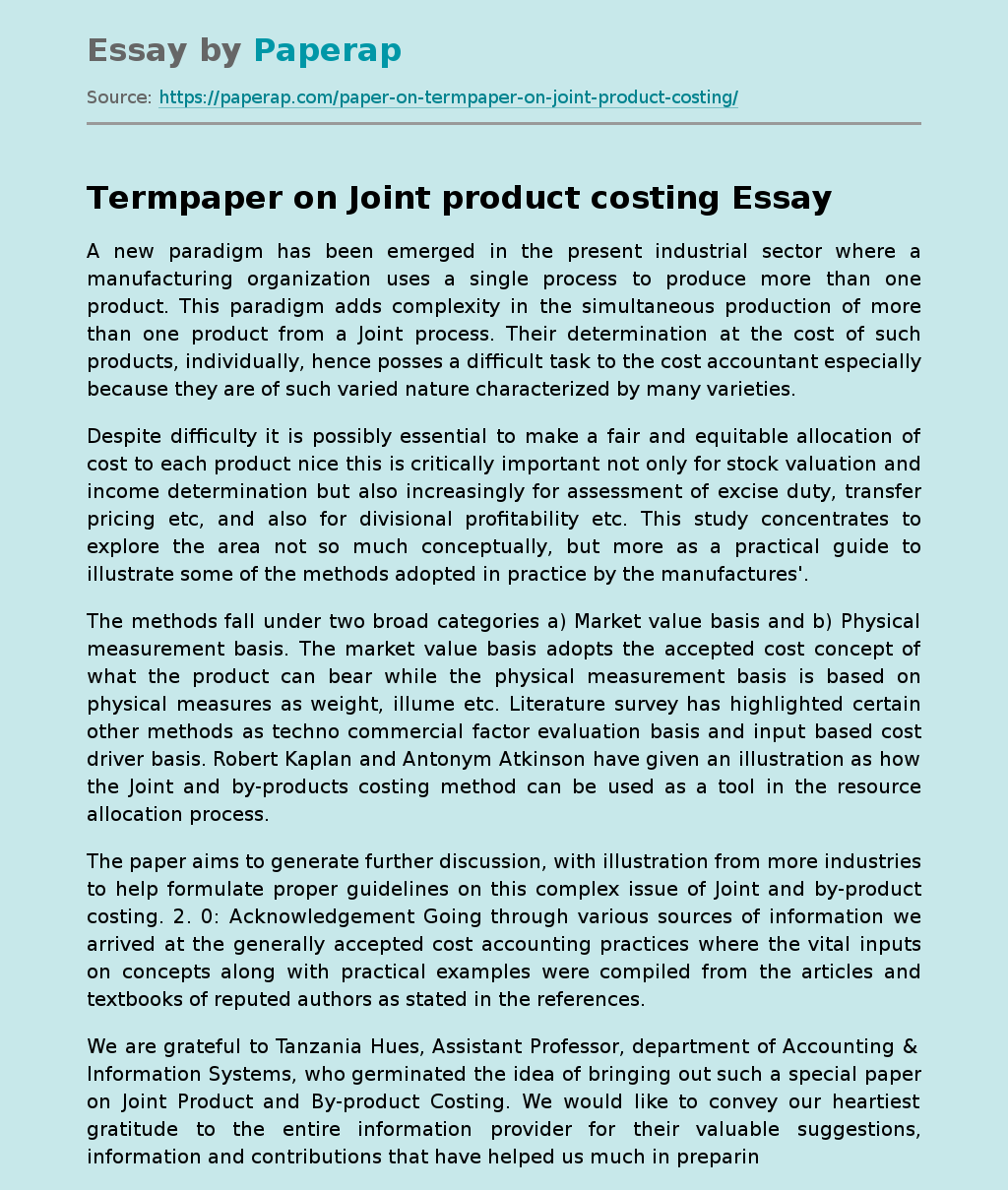 Termpaper on Joint product costing
