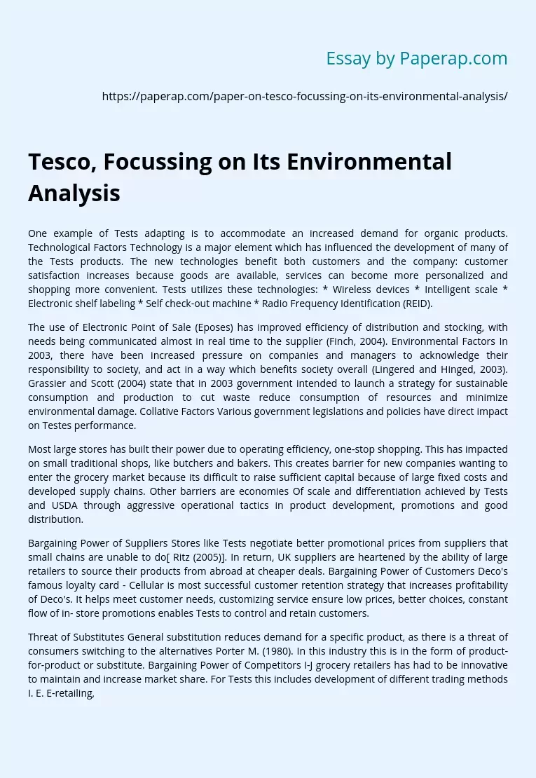 Tesco, Focussing on Its Environmental Analysis