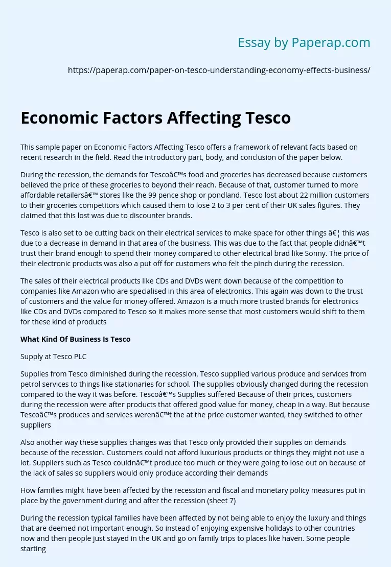 Economic Factors Affecting Tesco