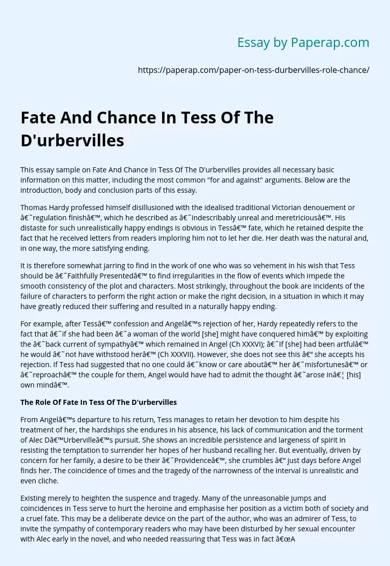 Fate And Chance In Tess Of The D'urbervilles