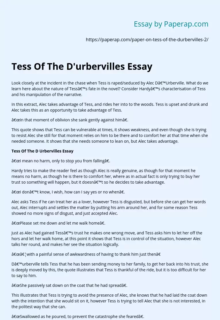 Реферат: Tess Of The DUrbervilleS Essay Research Paper