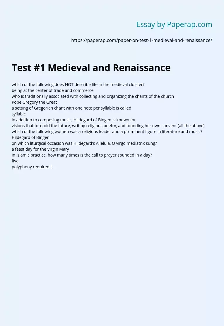 Test #1 Medieval and Renaissance