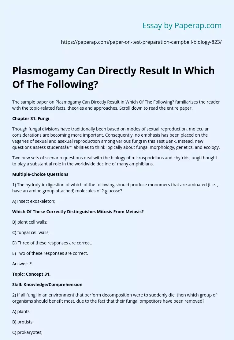 Plasmogamy Can Directly Result In Which Of The Following?