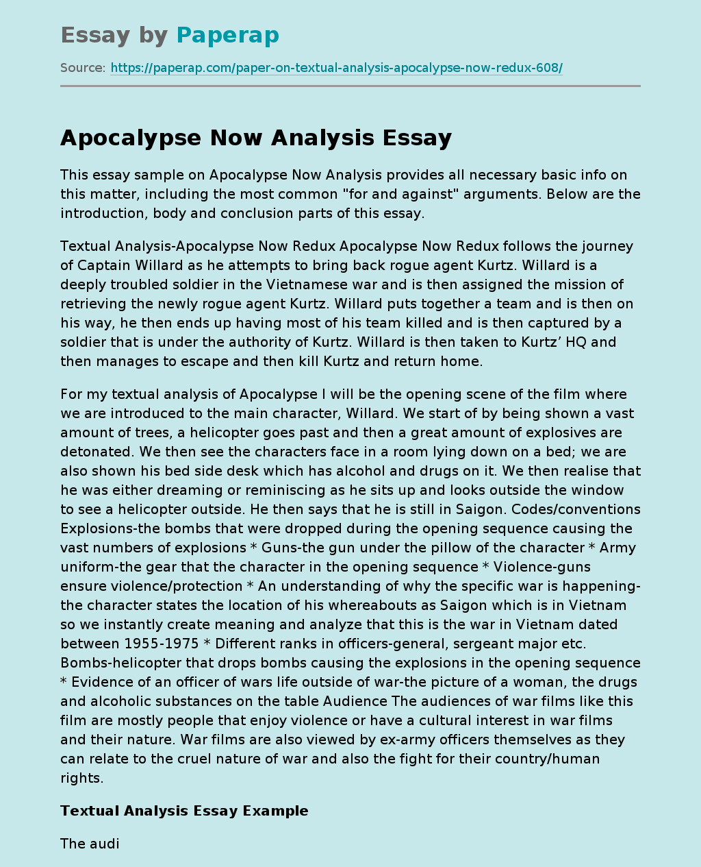 Apocalypse Now Analysis