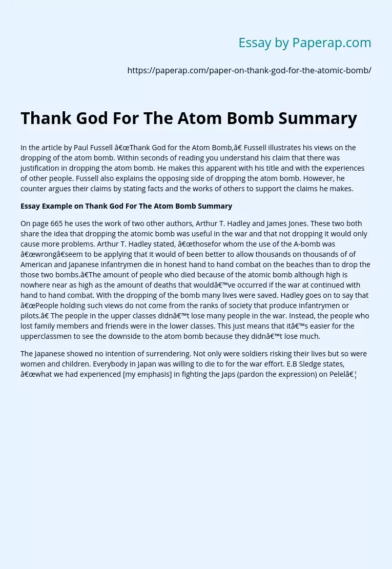 Thank God For The Atom Bomb Summary