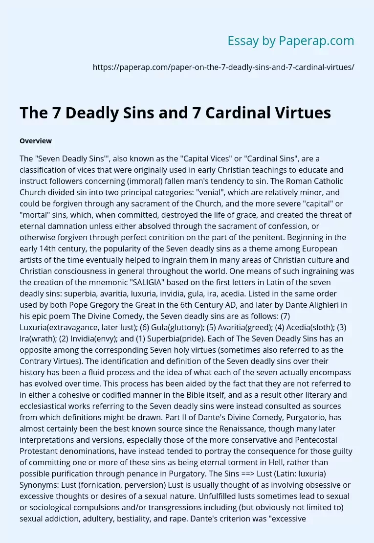 The 7 Deadly Sins and 7 Cardinal Virtues