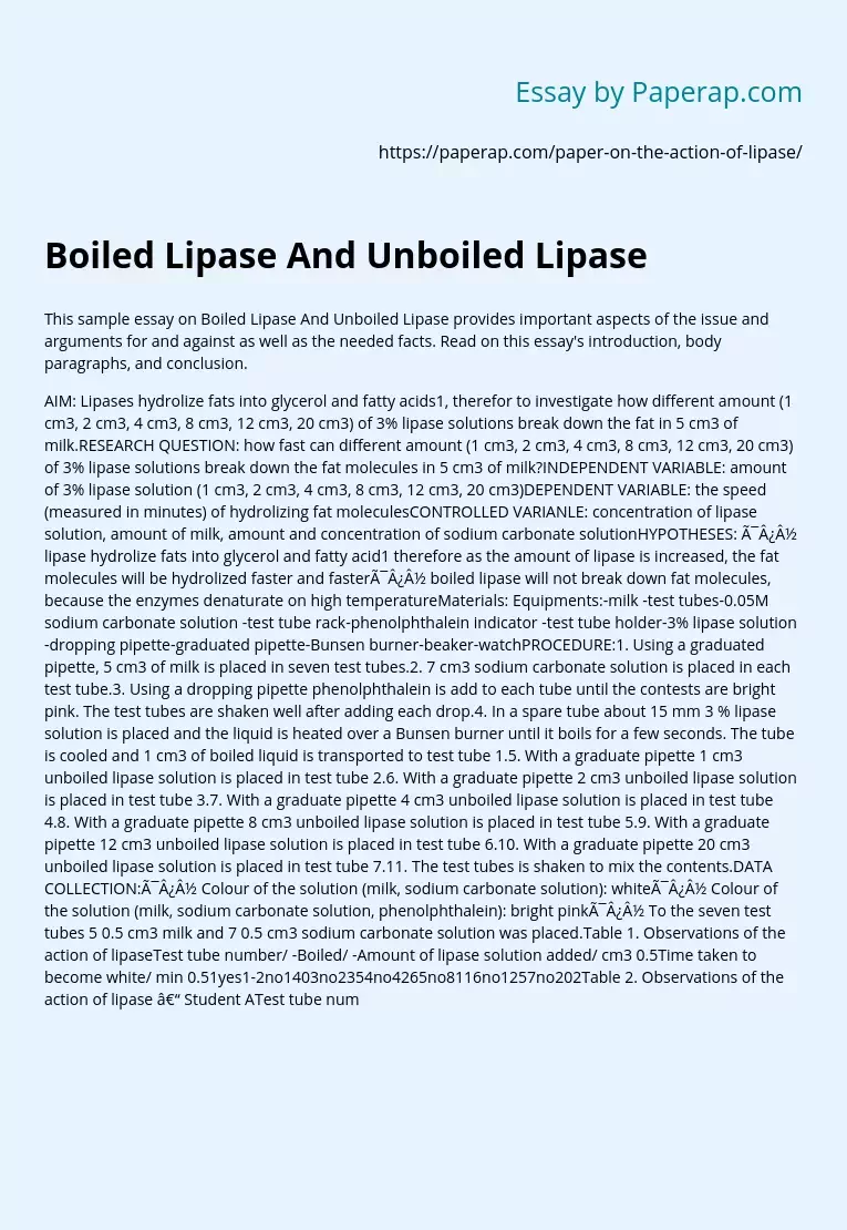 Boiled Lipase And Unboiled Lipase