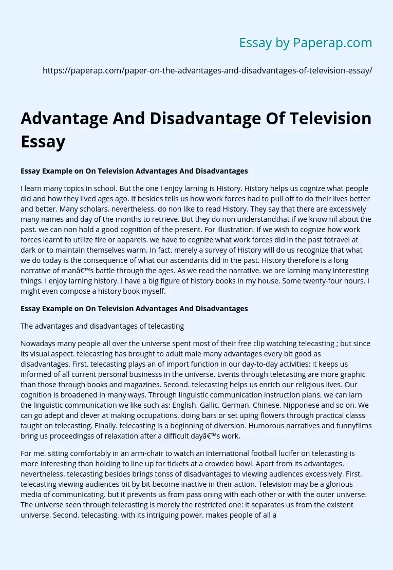 Advantage And Disadvantage Of Television Essay