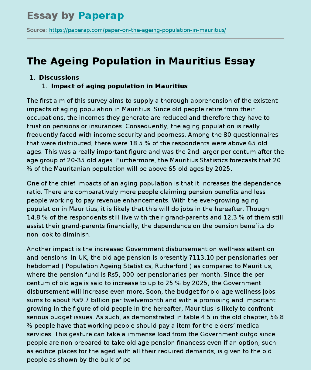 The Ageing Population in Mauritius