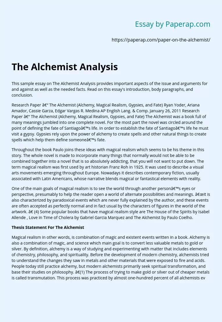 the alchemist essay outline