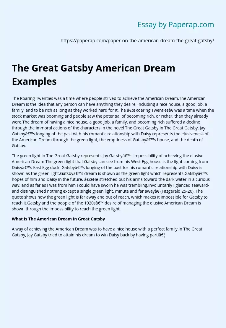 The Great Gatsby American Dream Examples