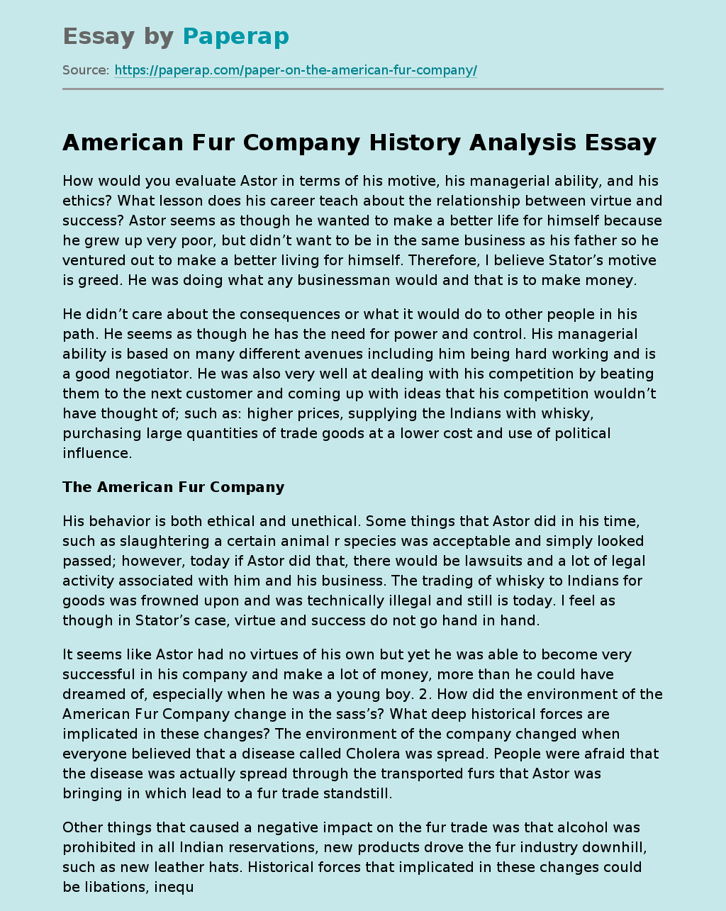 American Fur Company History Analysis