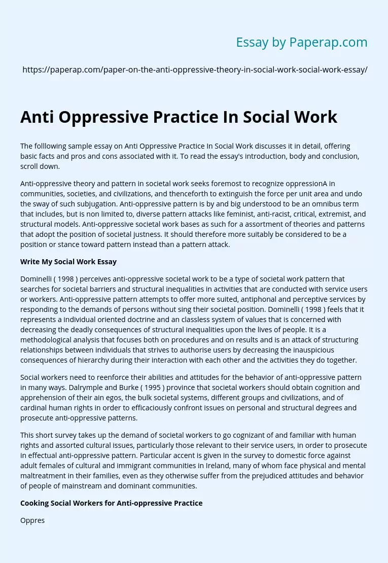Anti Oppressive Practice In Social Work