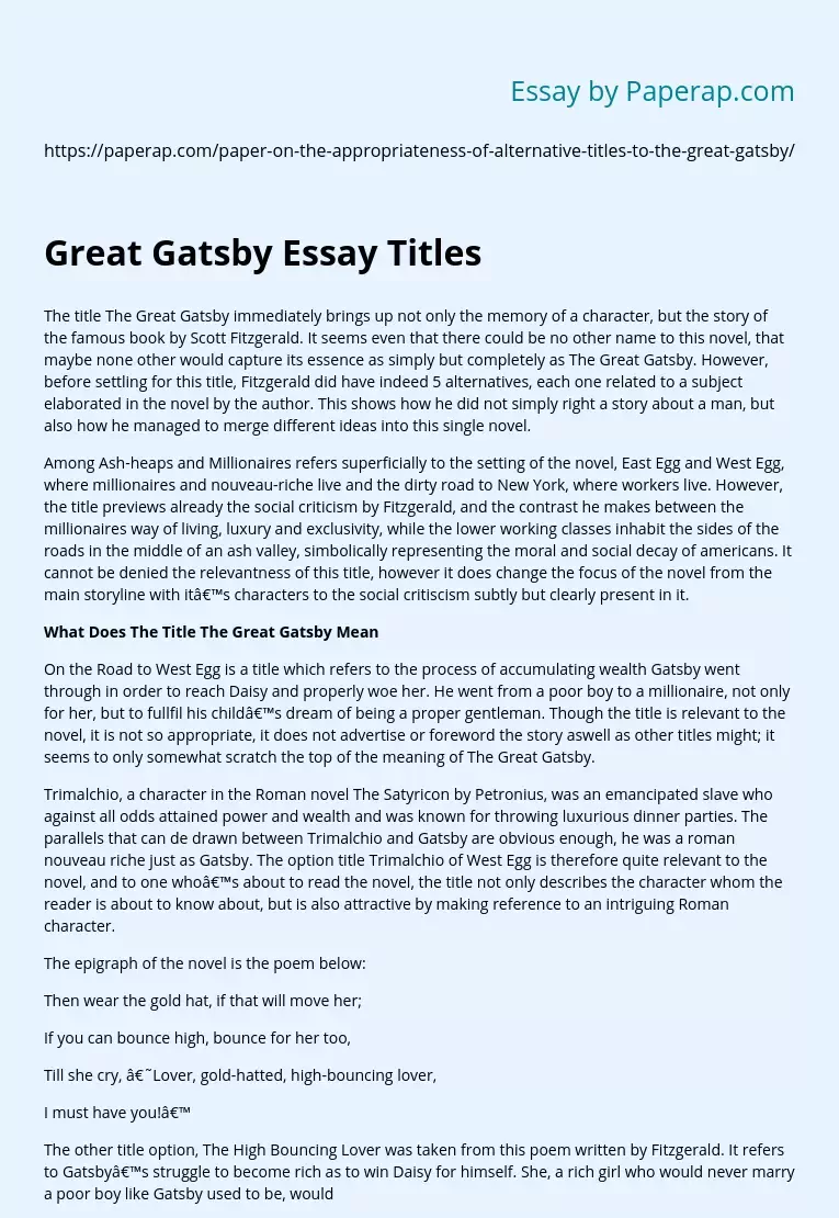 Great Gatsby Essay Titles
