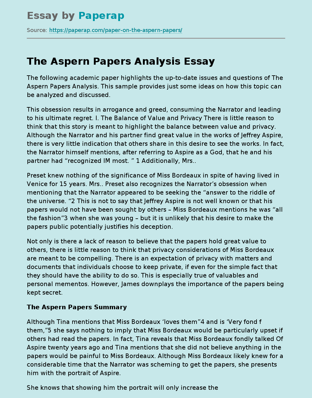The Aspern Papers Analysis