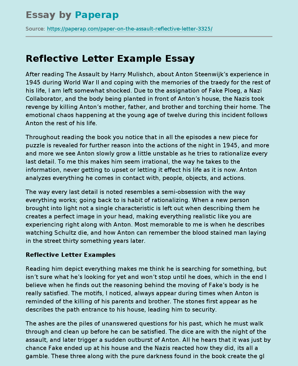 Reflective Letter Example