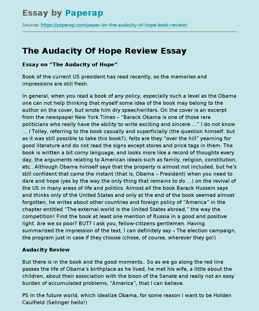 The Audacity Of Hope Review