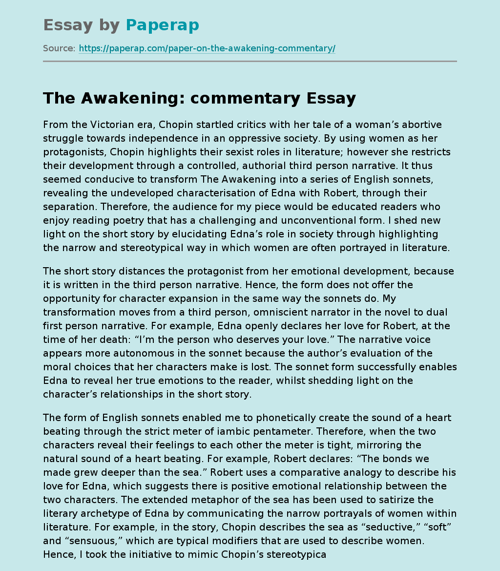 Реферат: The Awakening Essay Research Paper The AwakeingA